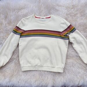 Marine Layer Cream Crewneck Sweater with Rainbow Stripes